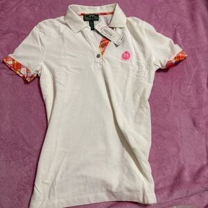Stylish White Polo with Pink and Orange Details Ralph Lauren Active